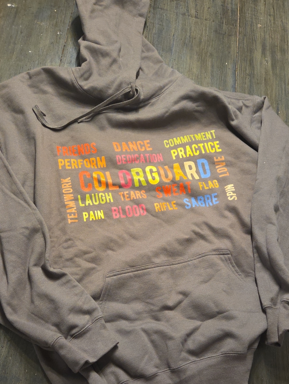 Womens Hooded Sweatshirt with Multicolor Colorguard Graphic - Gray